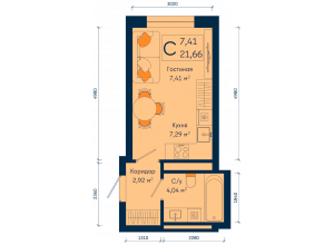 Студия · 21.7 м²