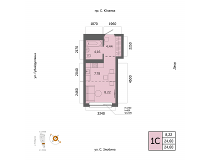 Планировка 1-комн. · 24.6 м²