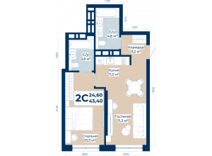 2-комн. · 43.4 м²