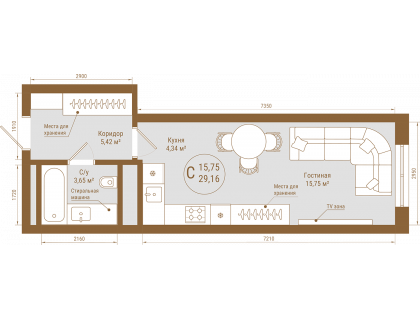 Планировка Студия · 29.2 м²