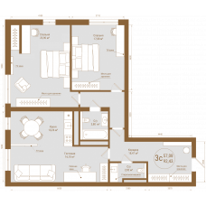 Планировка: 3-комн. квартира, 92.4 м²