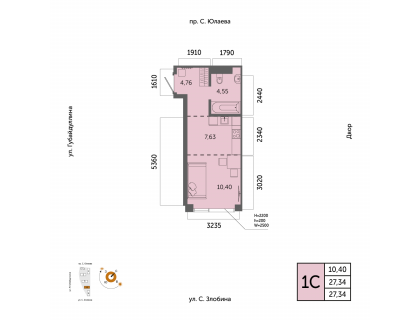 Планировка 1-комн. · 27.3 м²