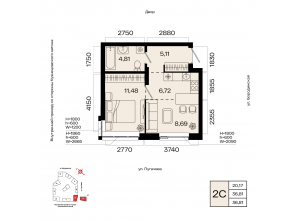 2-комн. · 36,8 м²