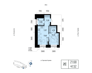 Планировка 2-комнатные 41,5 м²