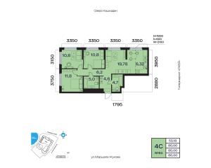 Планировка 4-комнатные 80 м²