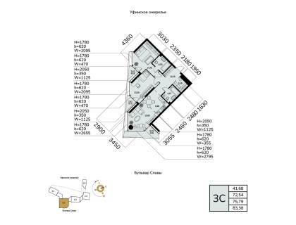 Планировка 3-комн. · 75.8 м²