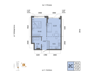 Планировка 2-комнатные 47,2 м²