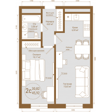 Планировка: 2-комн. квартира, 45.9 м²
