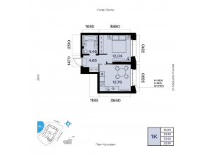 1-комн. 33,9 м² — Атлантис