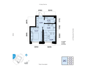 Планировка 2-комнатные 40,3 м²