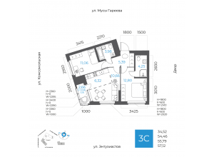 3-комн. · 55,8 м²