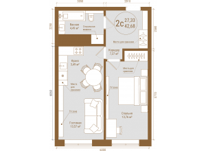 2-комн. · 42.7 м²