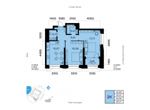 2-комн. · 62,6 м²