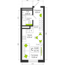 Планировка: Студия, 22.7 м²