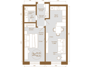 2-комн. · 46.3 м²