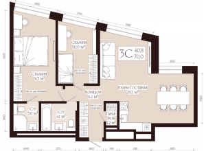 3-комн. · 70 м²