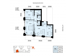 3-комн. · 64,1 м²