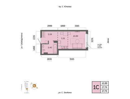 Планировка 1-комн. · 27.8 м²