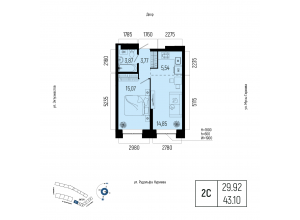 2-комн. · 43,1 м²