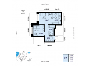 2-комн. · 43,9 м²