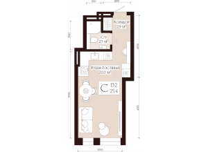 1-комн. · 25.4 м²