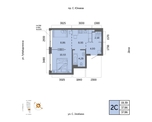 Планировка 2-комнатные 37,9 м²