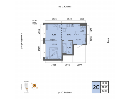 Планировка 2-комн. · 37.9 м²