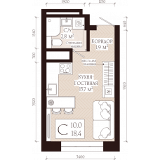 Планировка: 1-комн. квартира, 18.4 м²