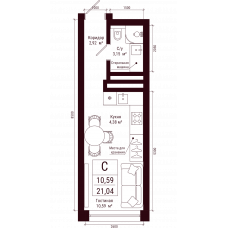 Планировка: Студия, 21 м²