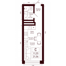 Планировка: Студия, 21.6 м²