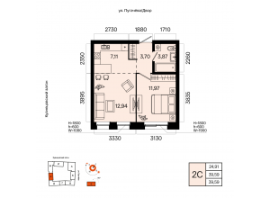2-комн. · 39,6 м²