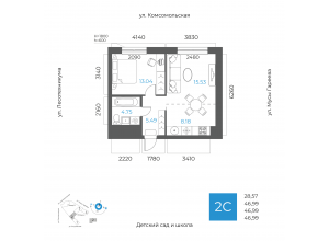 2-комн. · 47 м²
