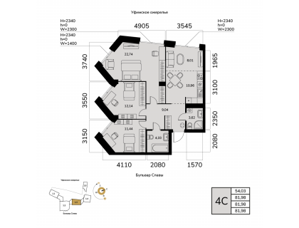 Планировка 4-комн. · 82 м²