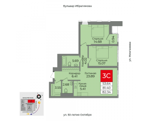 Планировка 3-комнатные 82,3 м²