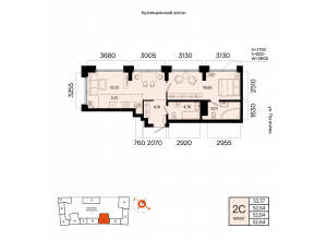 2-комн. · 52,6 м²