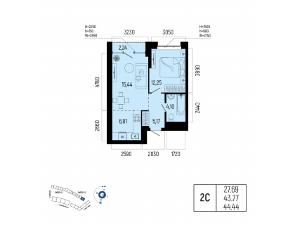 Планировка 2-комн. · 44.4 м²