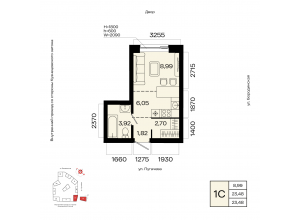 1-комн. 23,5 м² — МИР