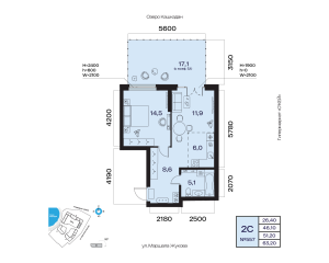 Планировка 2-комнатные 51,2 м²