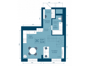 2-комн. · 56.5 м²