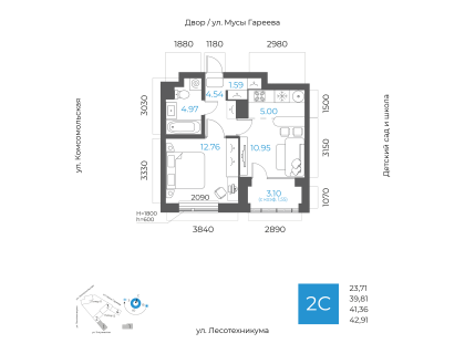 Планировка 2-комн. · 41.4 м²