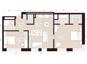 3-комн. · 70.1 м²