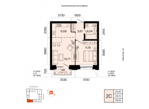 2-комн. · 39,3 м²