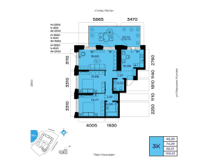 Планировка 3-комнатные 82 м²