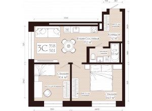 3-комн. · 50.1 м²
