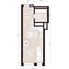Планировка: 1-комн. квартира, 24.9 м²