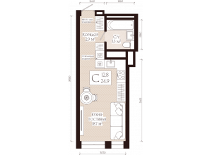 1-комн. · 24.9 м²