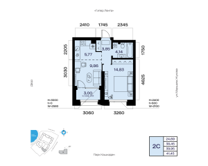 Планировка 2-комнатные 40 м²