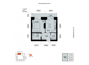 1-комн. · 32,6 м²