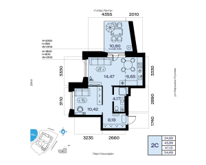 Планировка 2-комнатные 47,1 м²