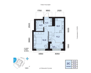 Планировка 2-комнатные 40,8 м²